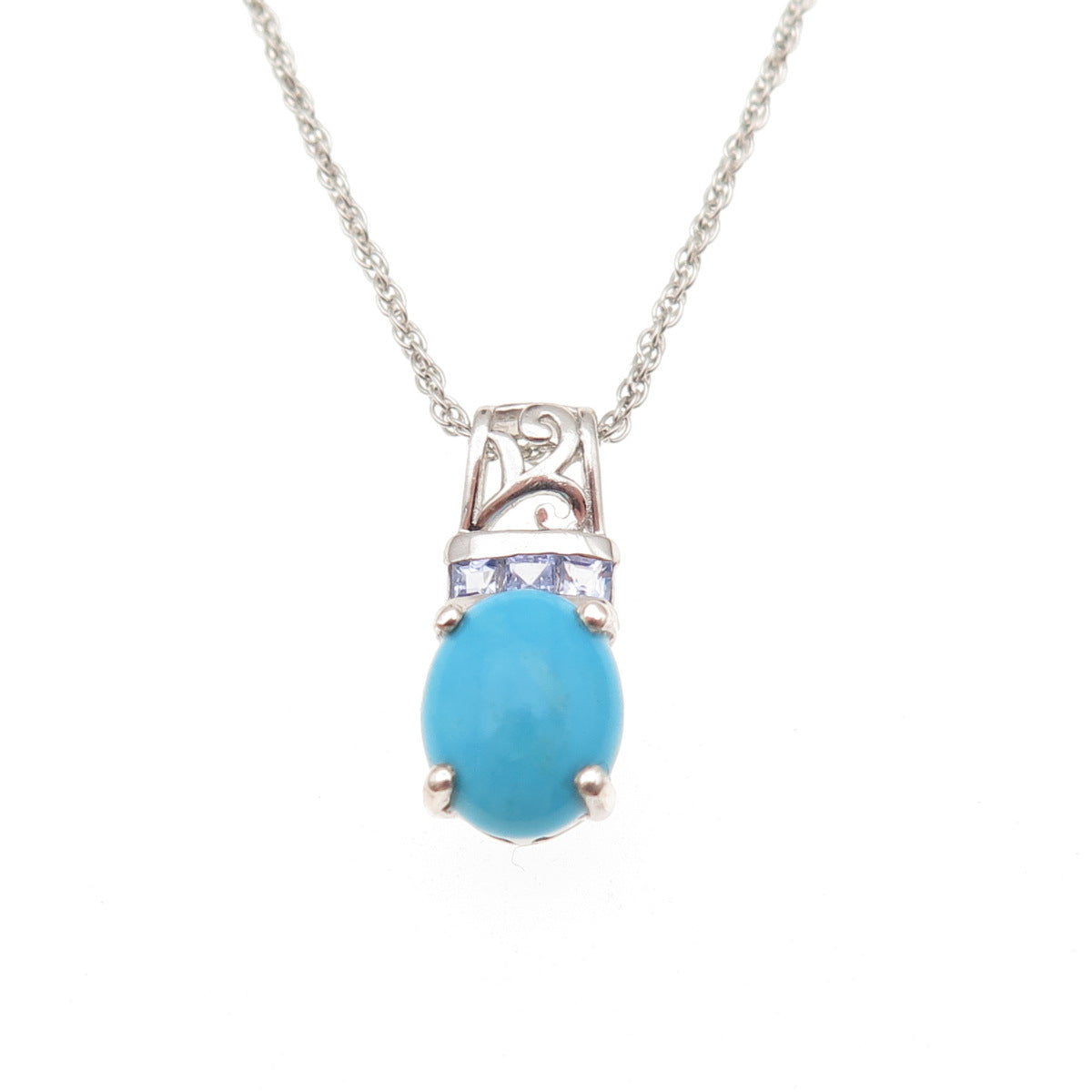 Chuck Clemency 925 Sterling Silver Real Turquoise & Tanzanite Chain Necklace 20"