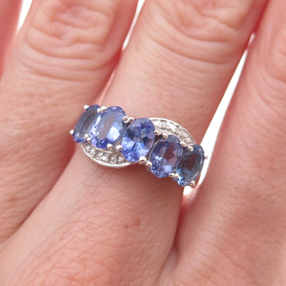 925 Sterling Silver Real Diamond & Tanzanite Ring Size 6.25