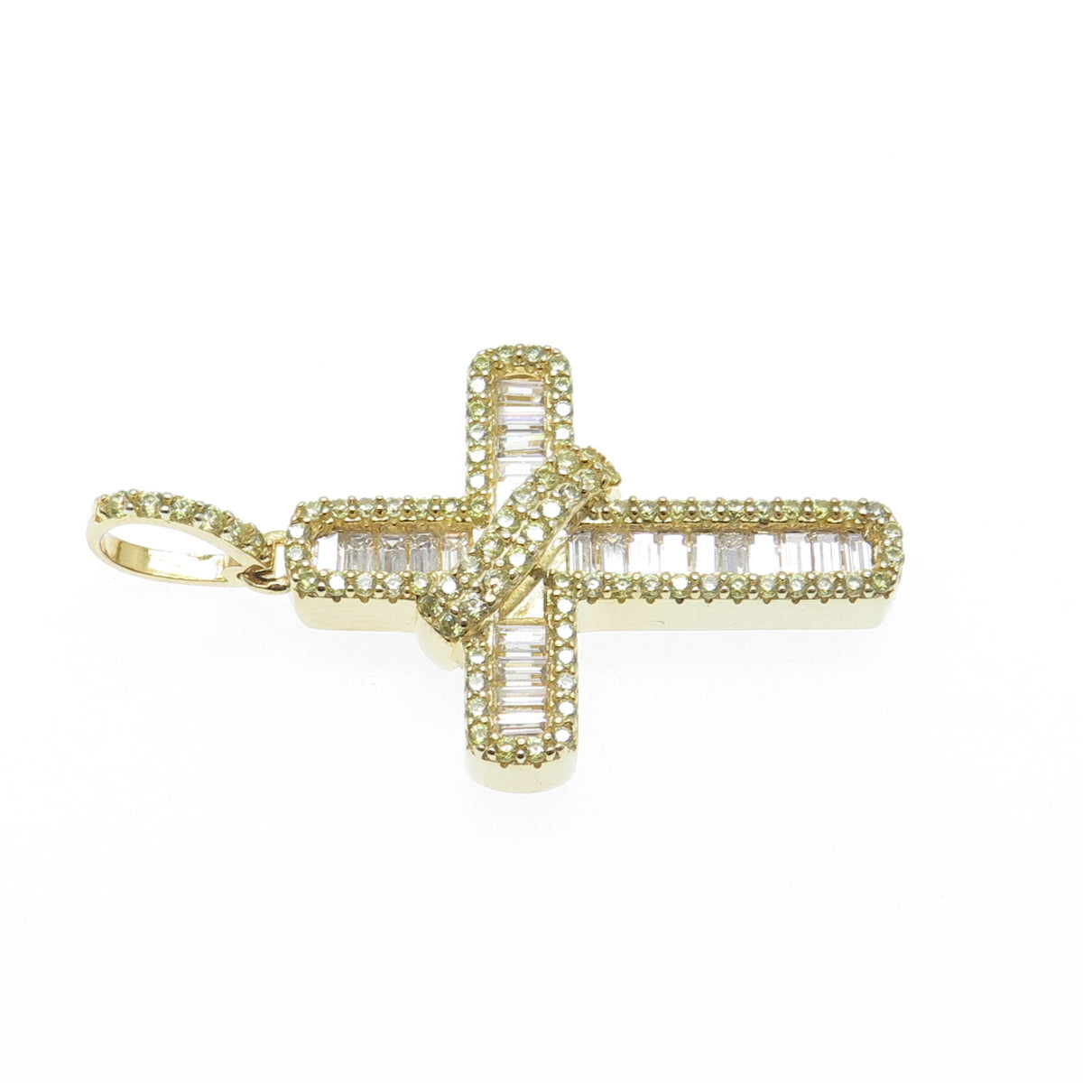 925 Sterling Silver Gold Plated Multi-C Z Cross Pendant
