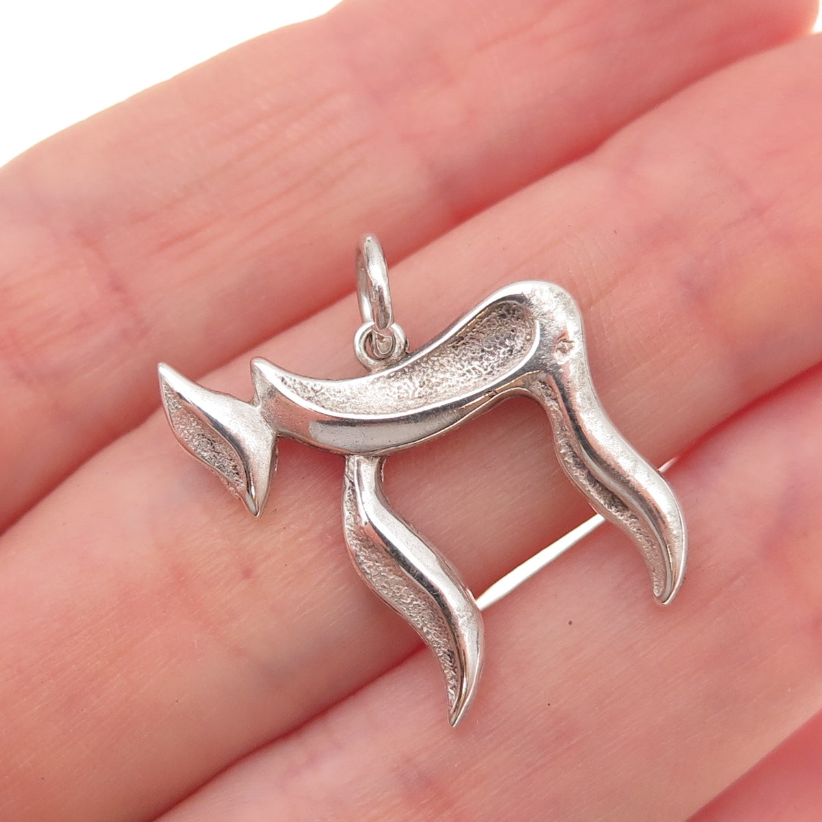 925 Sterling Silver Vintage Chai Judaica Oxidized Charm Pendant