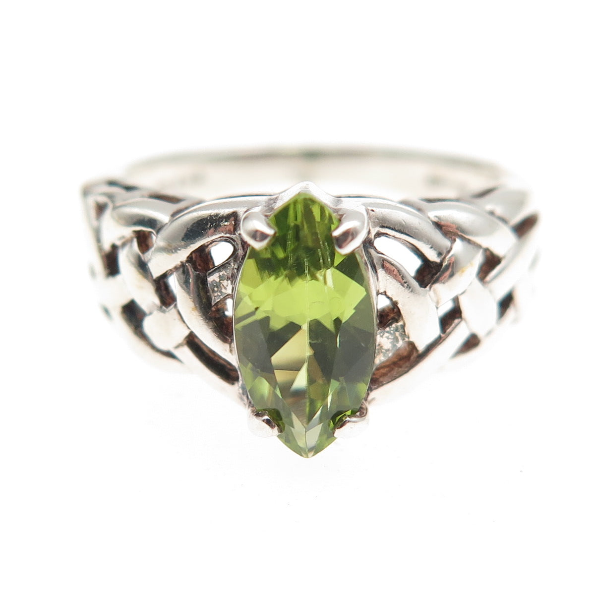 CNA Pranda 925 Sterling Silver Vintage Real Peridot Woven Oxidized Ring Size 6