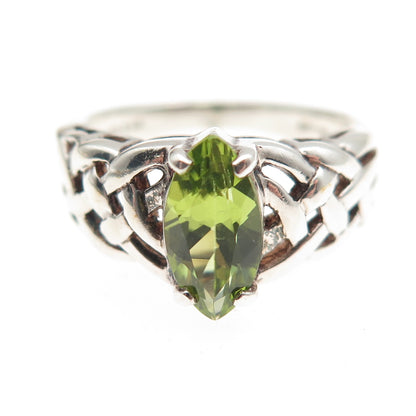CNA Pranda 925 Sterling Silver Vintage Real Peridot Woven Oxidized Ring Size 6