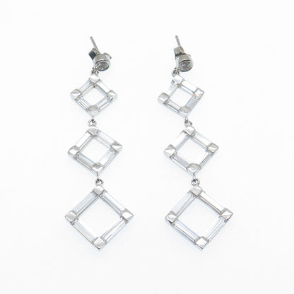 925 Sterling Silver Baguette & Round-Cut C Z Geometric Dangle Earrings