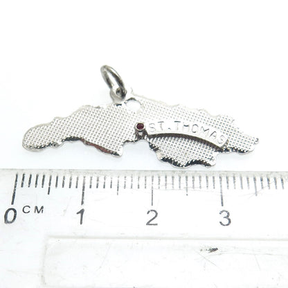 925 Sterling Silver Vintage Rhinestone St. Thomas Island Map Charm Pendant