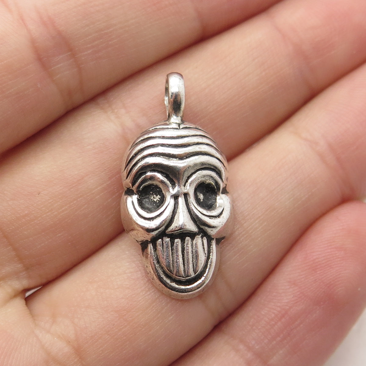 925 Sterling Silver Vintage Skull / Mask Pendant