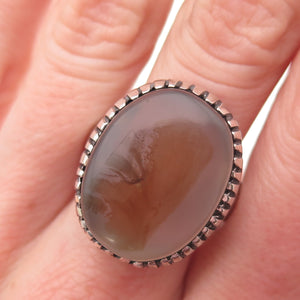 925 Sterling Silver Antique Art Deco Real Agate Oxidized Ring Size 8.75