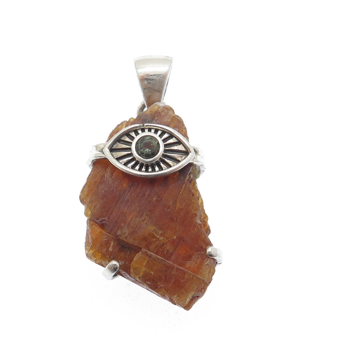 925 Sterling Silver Vintage Real Calcite & Peridot Evil's Eye Charm Pendant