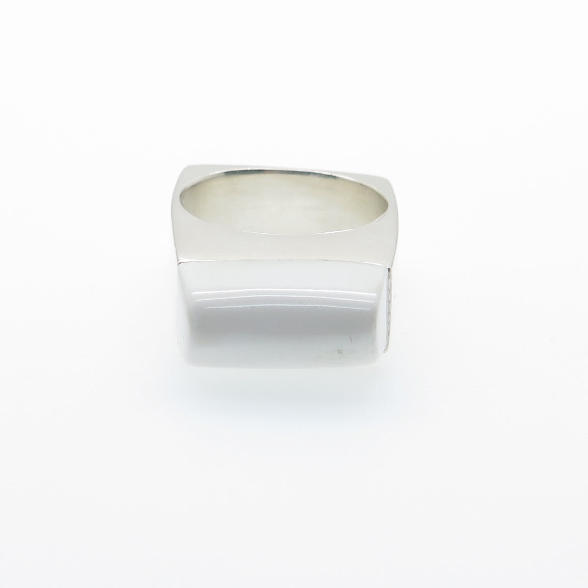 925 Sterling Silver Vintage Real White Onyx Modernist Ring Size 8.25