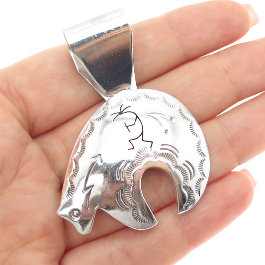 Sunwest & Kenneth Etsitty Navajo Old Pawn Sterling Silver Native Bear Pendant