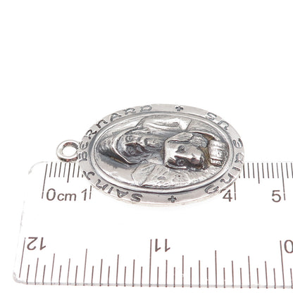 925 Sterling Silver Antique Art Deco St. Bernard Medal Oxidized Charm Pendant