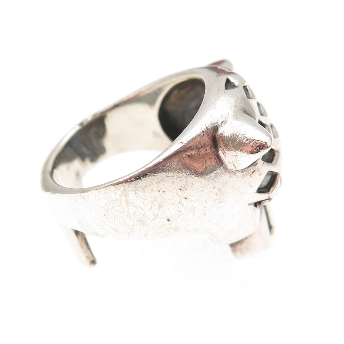 925 Sterling Silver Vintage Real Ruby Panther Oxidized Ring Size 8.25