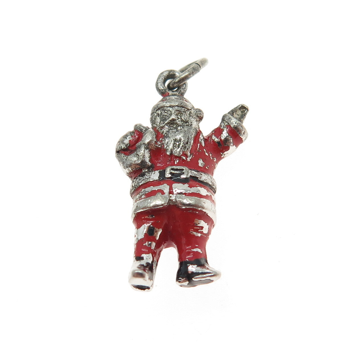 GRIFFITH & SONS CO 925 Sterling Silver Antique Enamel Santa Christmas Pendant
