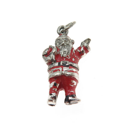 GRIFFITH & SONS CO 925 Sterling Silver Antique Enamel Santa Christmas Pendant