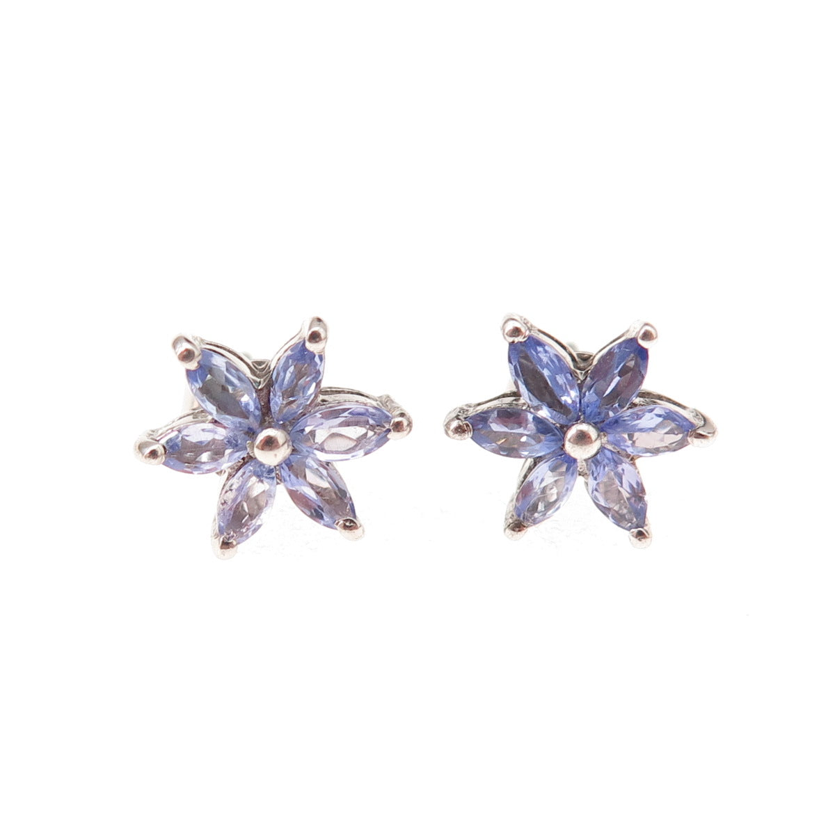 Chuck Clemency 925 Sterling Silver Real Marquise-Cut Tanzanite Stud Earrings