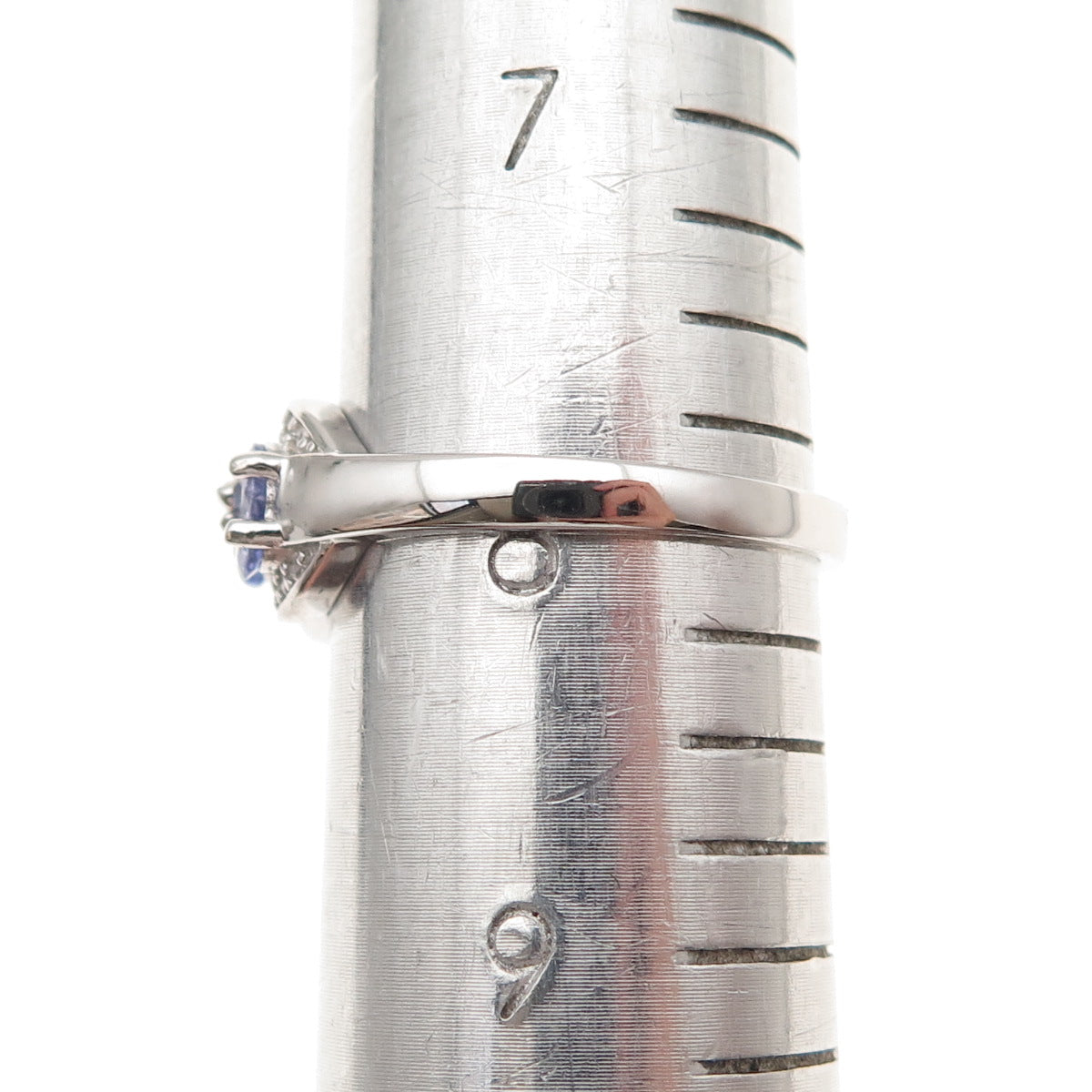 925 Sterling Silver Real Oval-Cut Tanzanite & Round-Cut White Topaz Ring Size 8