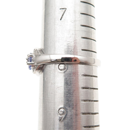 925 Sterling Silver Real Oval-Cut Tanzanite & Round-Cut White Topaz Ring Size 8