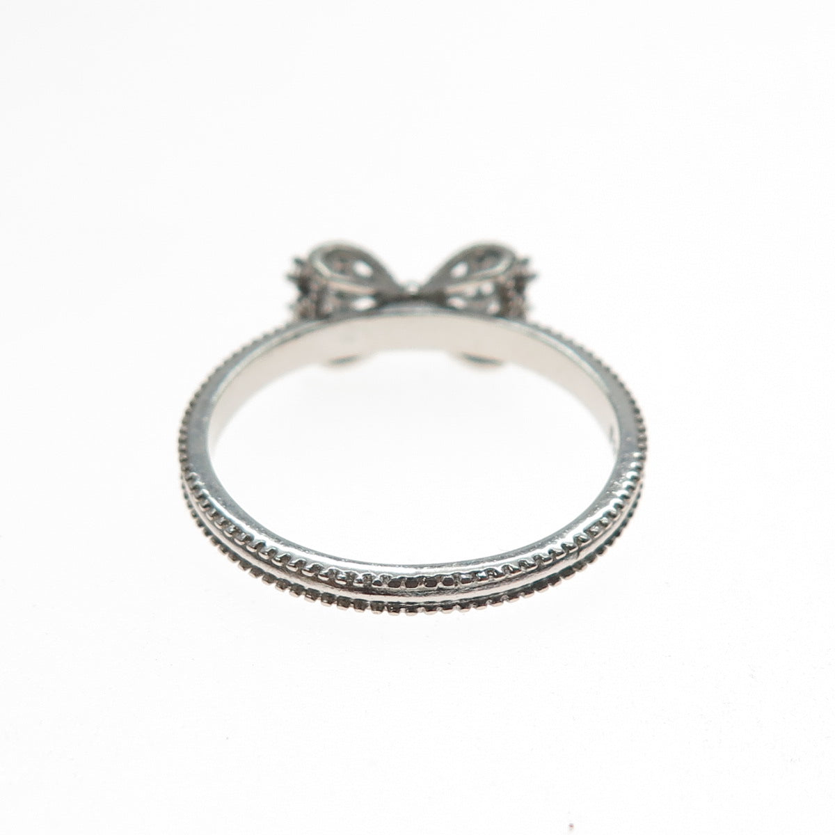 925 Sterling Silver Round-Cut C Z Bow Oxidized Ring Size 9.25