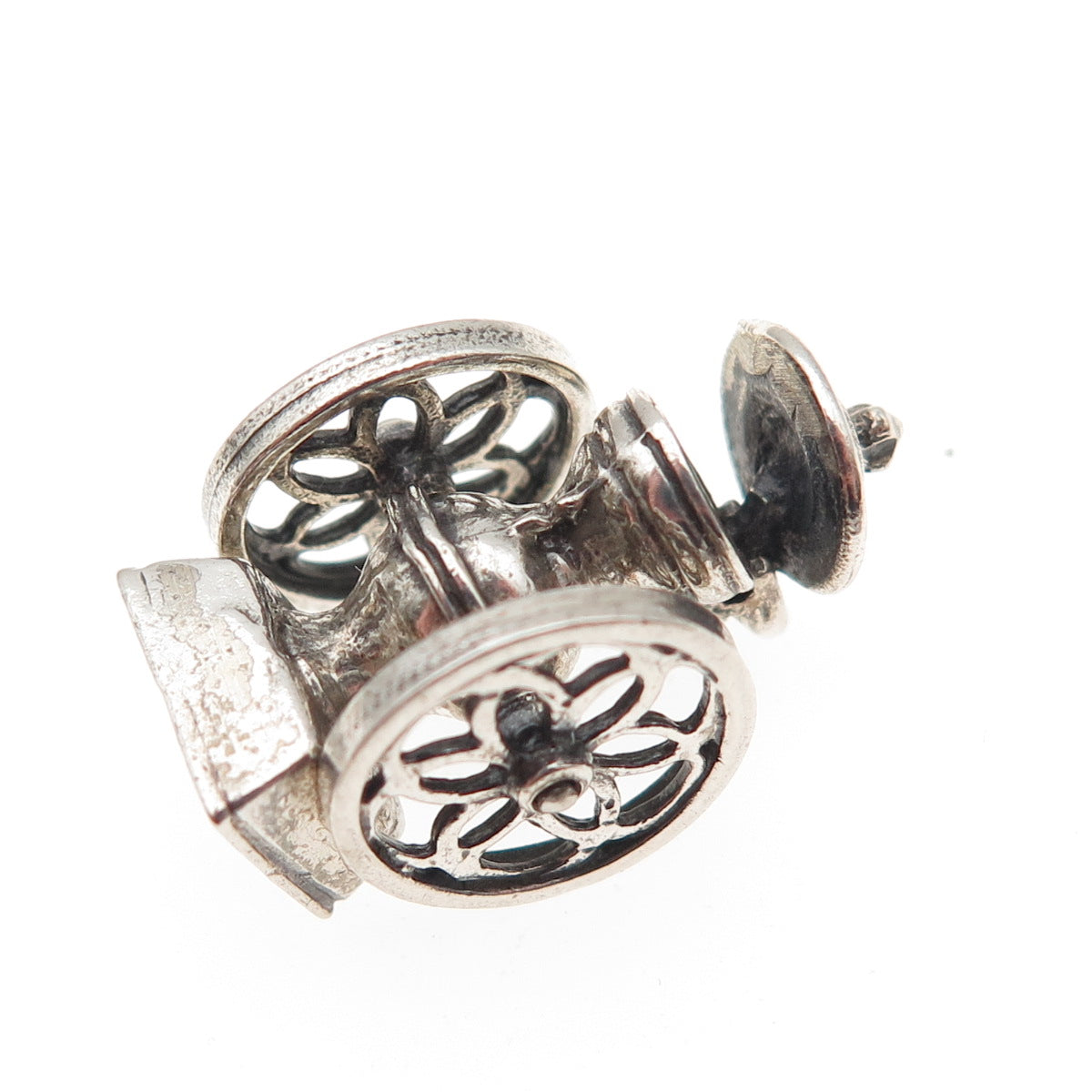 925 Sterling Silver Vintage Coffee Grinder Oxidized 3D Mini Open Charm Pendant