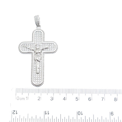 925 Sterling Silver Round-Cut Shaped C Z Crucifix Cross Religious Pendant
