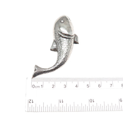 925 Sterling Silver Vintage Fish Oxidized Pin Brooch