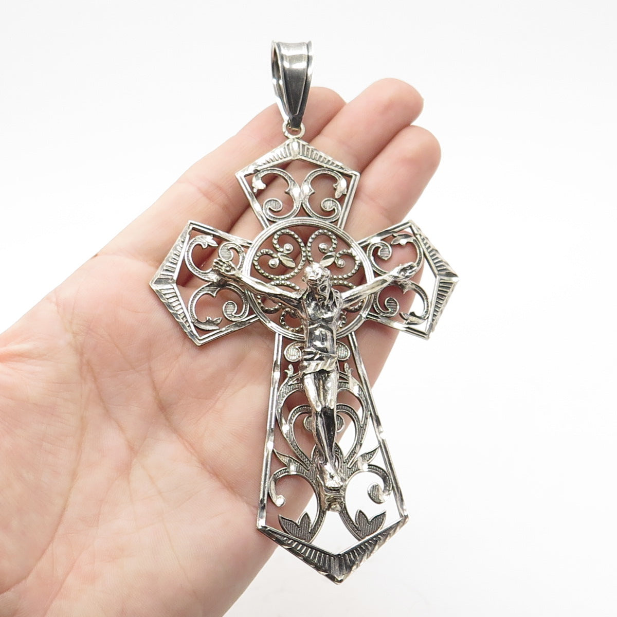 925 Sterling Silver Vintage SMD Creations Crucifix Cross Religious Pendant