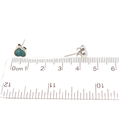 Old Pawn 925 Sterling Silver Vintage Turquoise Inlay Heart Tribal Stud Earrings