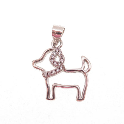 925 Sterling Silver Round-Cut C Z Dog Charm Pendant