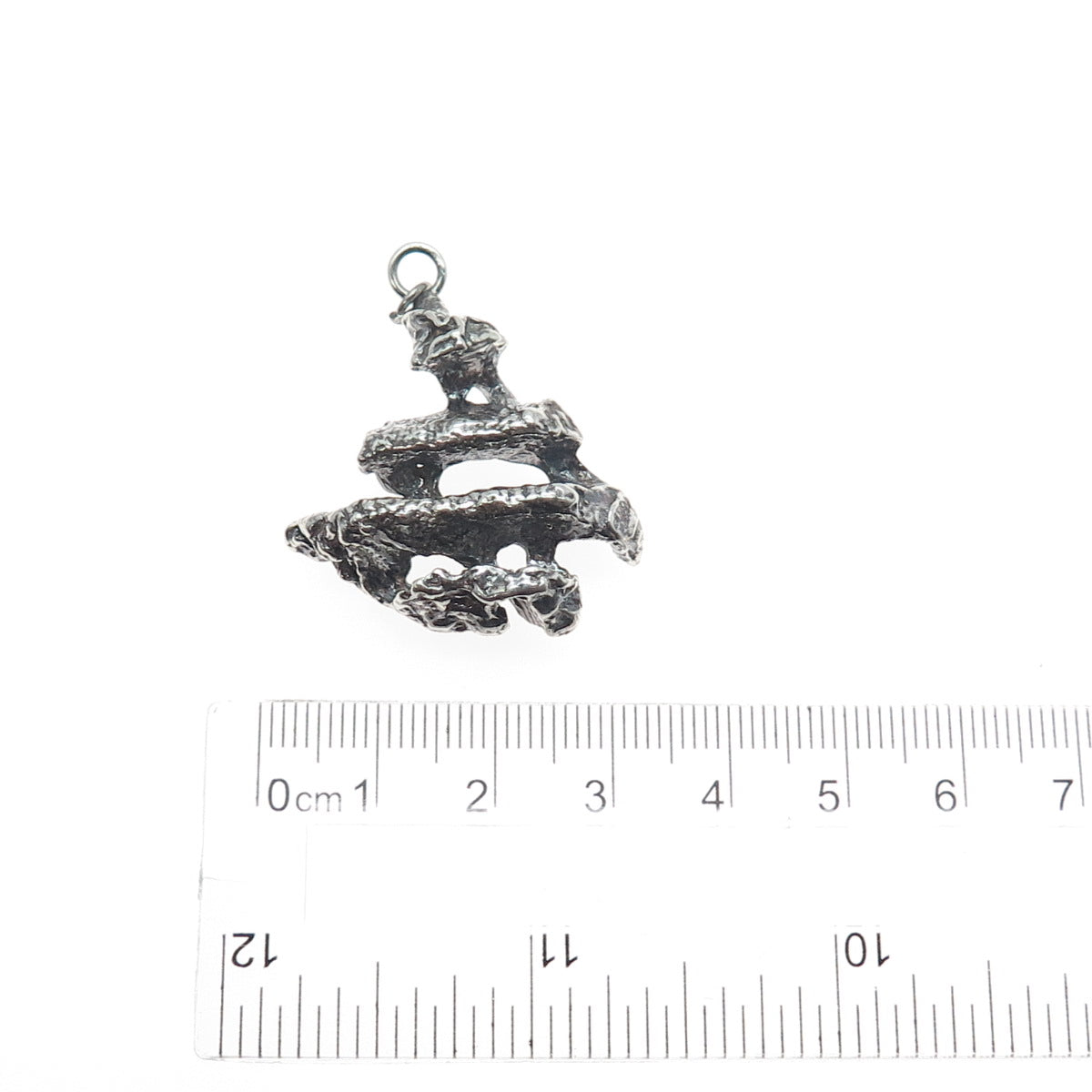 925 Sterling Silver Vintage Modernist Brutalist Oxidized Charm Pendant