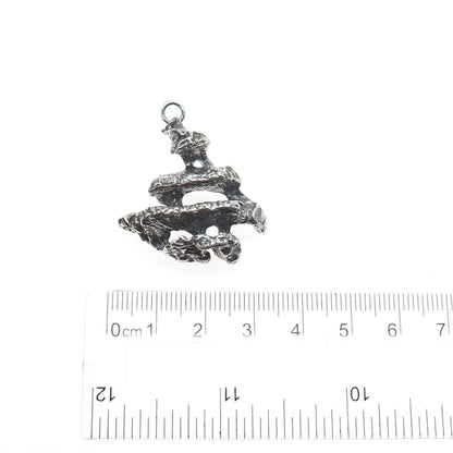 925 Sterling Silver Vintage Modernist Brutalist Oxidized Charm Pendant