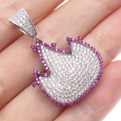 925 Sterling Silver Lab-Created Ruby & C Z Flame Charm Pendant
