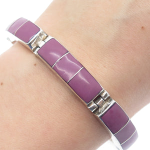 925 Sterling Silver Vintage Mexico Real Sugilite Panel Link Bracelet 6.75"