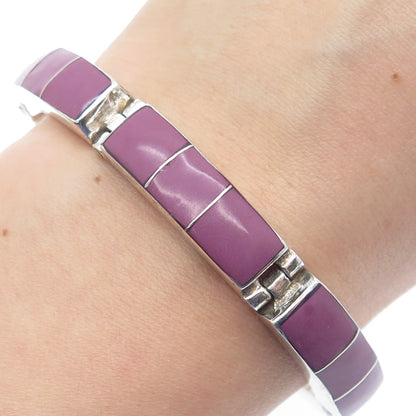 925 Sterling Silver Vintage Mexico Real Sugilite Panel Link Bracelet 6.75"