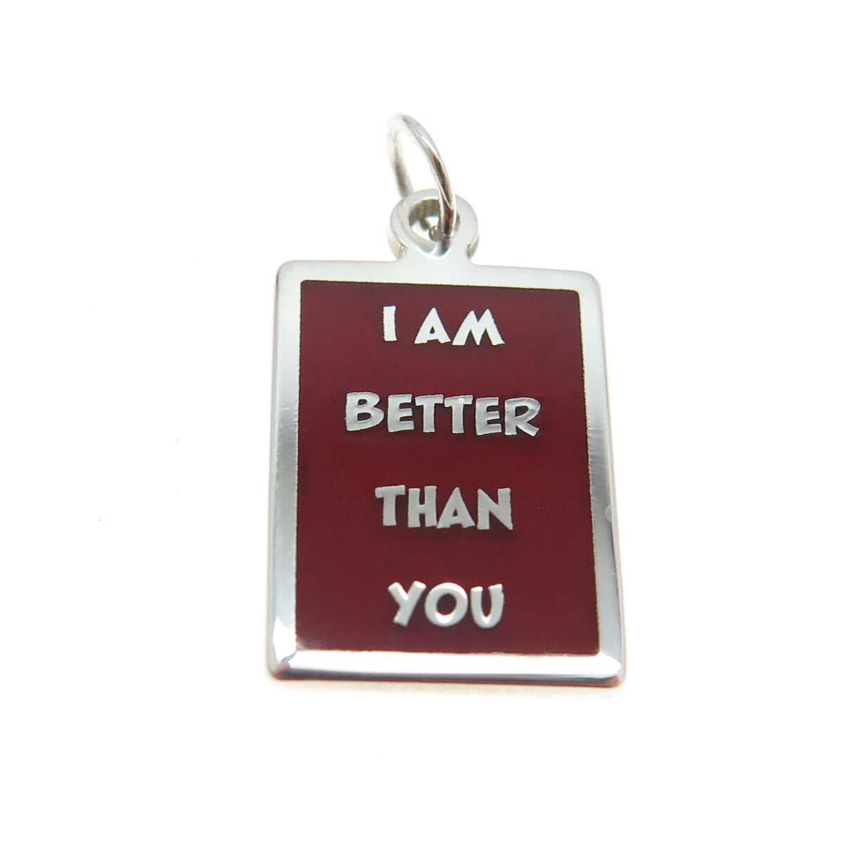 925 Sterling Silver Red Enamel "I Am Better Than You" Minimalist Charm Pendant