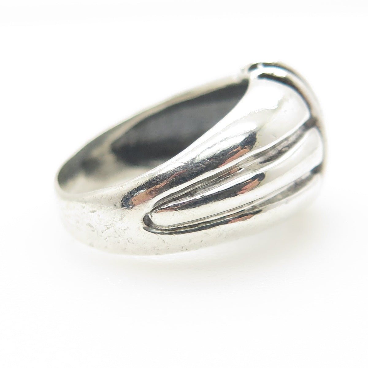 925 Sterling Silver Vintage Modernist Ribbed Ring Size 8.25