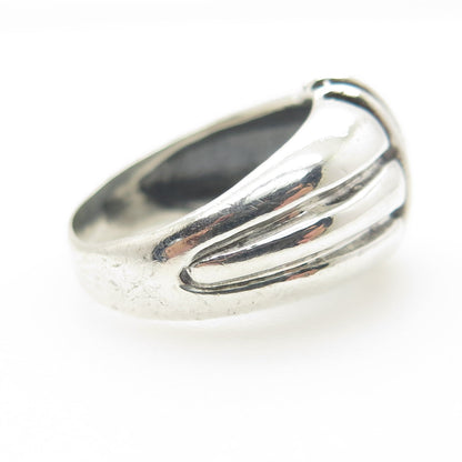 925 Sterling Silver Vintage Modernist Ribbed Ring Size 8.25
