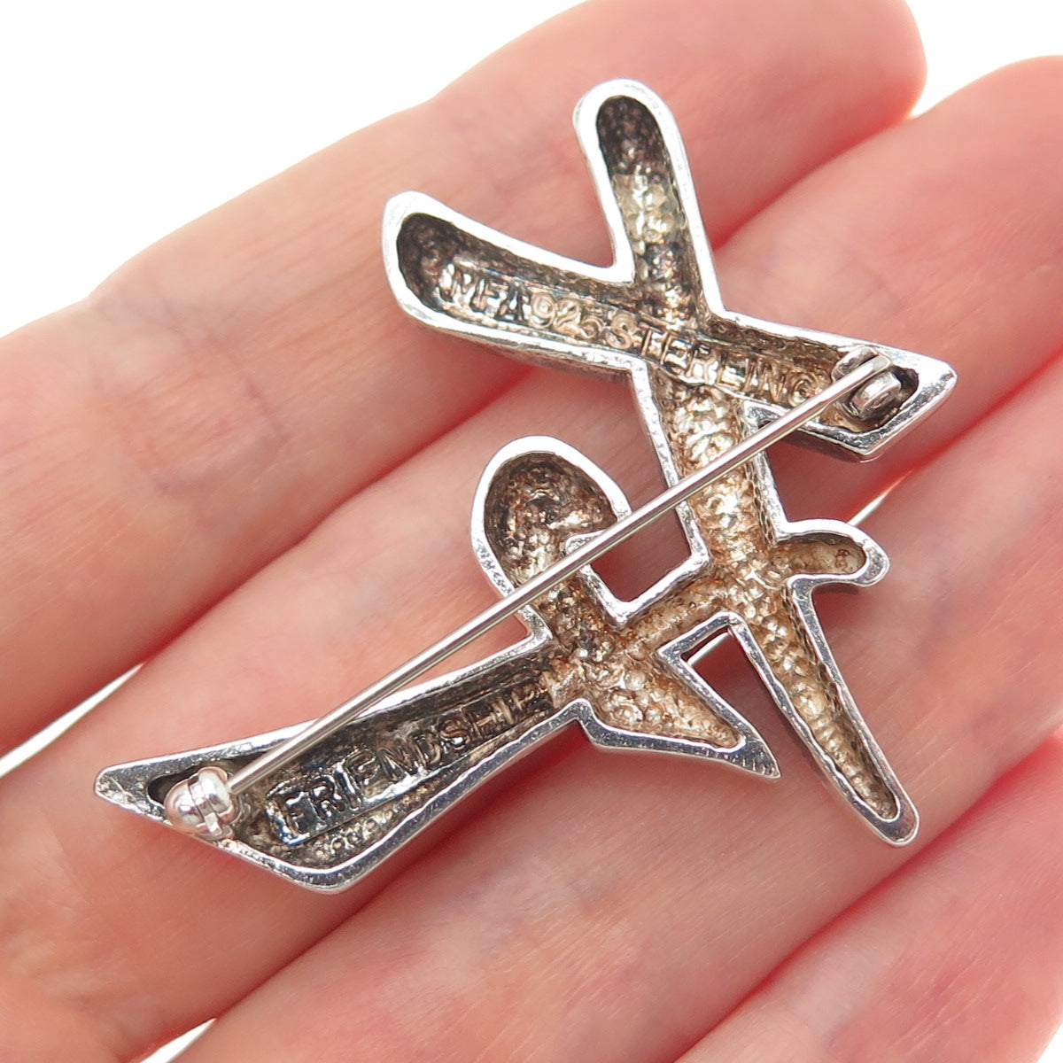 CHAPAL ZENRAY 925 Sterling Silver Vintage Friendship Modernist Pin Brooch