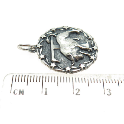 925 Sterling Silver Vintage Letter "T" Taurus Zodiac Sign Oxidized Pendant