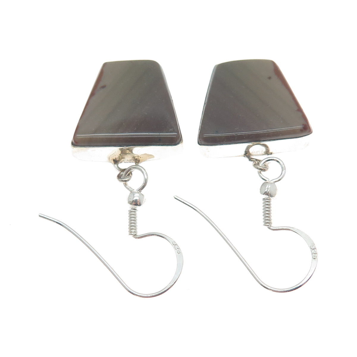 925 Sterling Silver Vintage Real Jasper Modernist Dangle Earrings