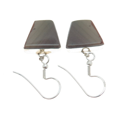 925 Sterling Silver Vintage Real Jasper Modernist Dangle Earrings