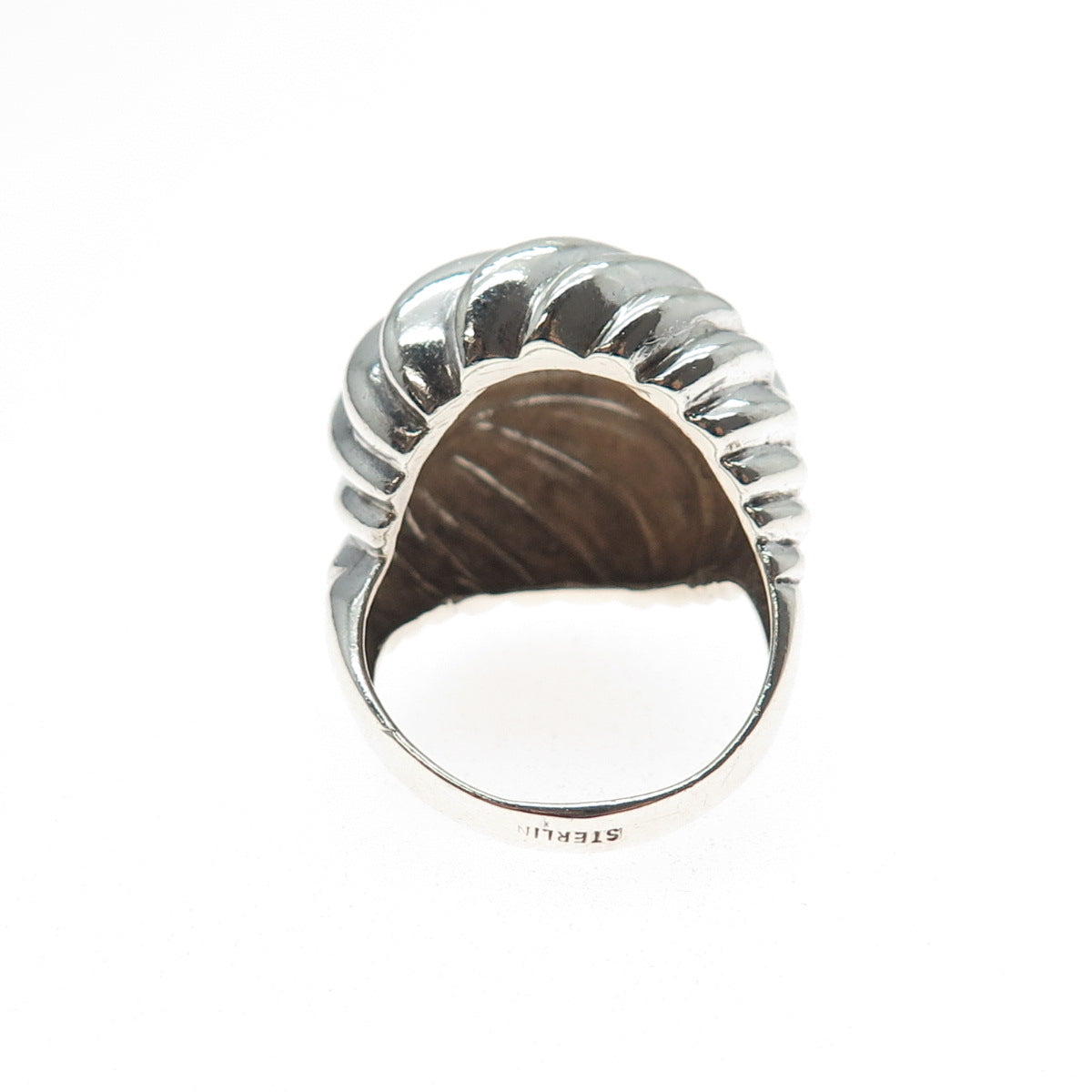 925 Sterling Silver Vintage Modernist Ribbed Dome Ring Size 8.5
