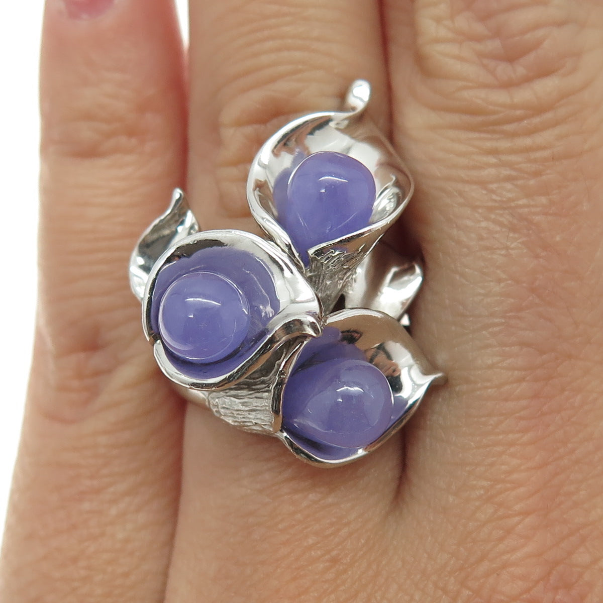 CHAPAL ZENRAY 925 Sterling Silver Vintage Lavender Jade Calla Lily Ring Size 6.5