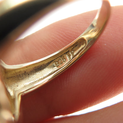 925 Sterling Silver Gold Plated Real Blue Topaz & C Z Ring Size 6.25