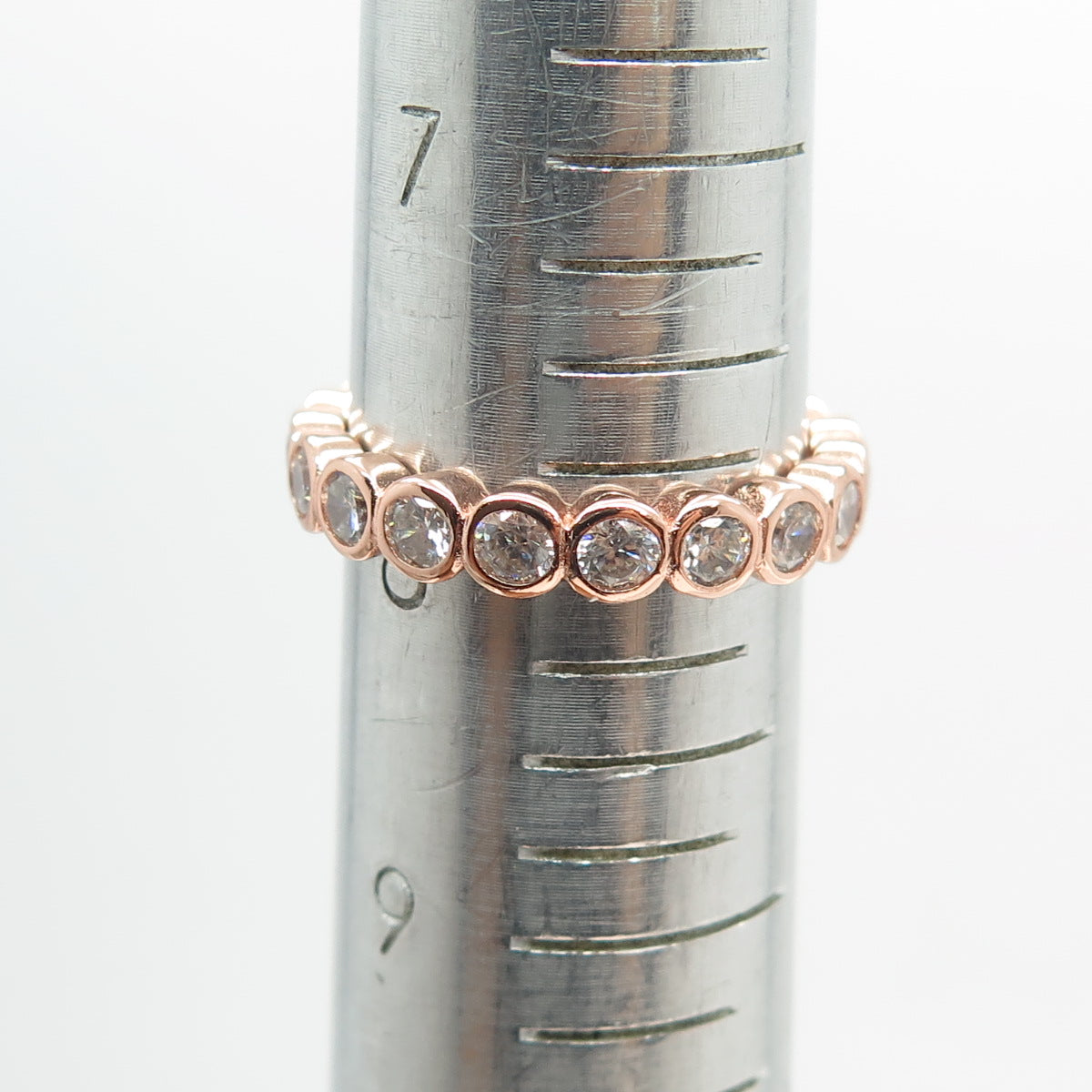 925 Sterling Silver Rose Gold Plated Round-Cut C Z Eternity Band Ring Size 8