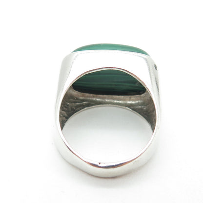 925 Sterling Silver Vintage Real Cabochon Malachite Ring Size 7.75