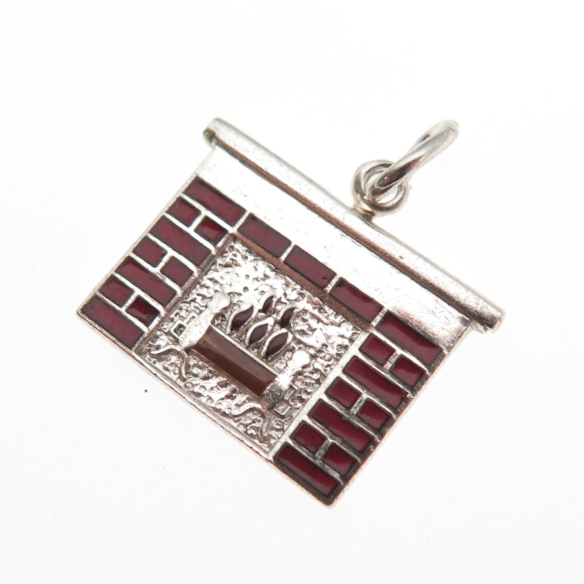 Danecraft Sterling Silver Antique Art Deco Enamel Fireplace Mini Charm Pendant