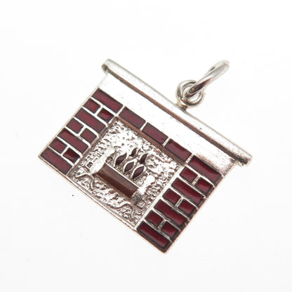 Danecraft Sterling Silver Antique Art Deco Enamel Fireplace Mini Charm Pendant