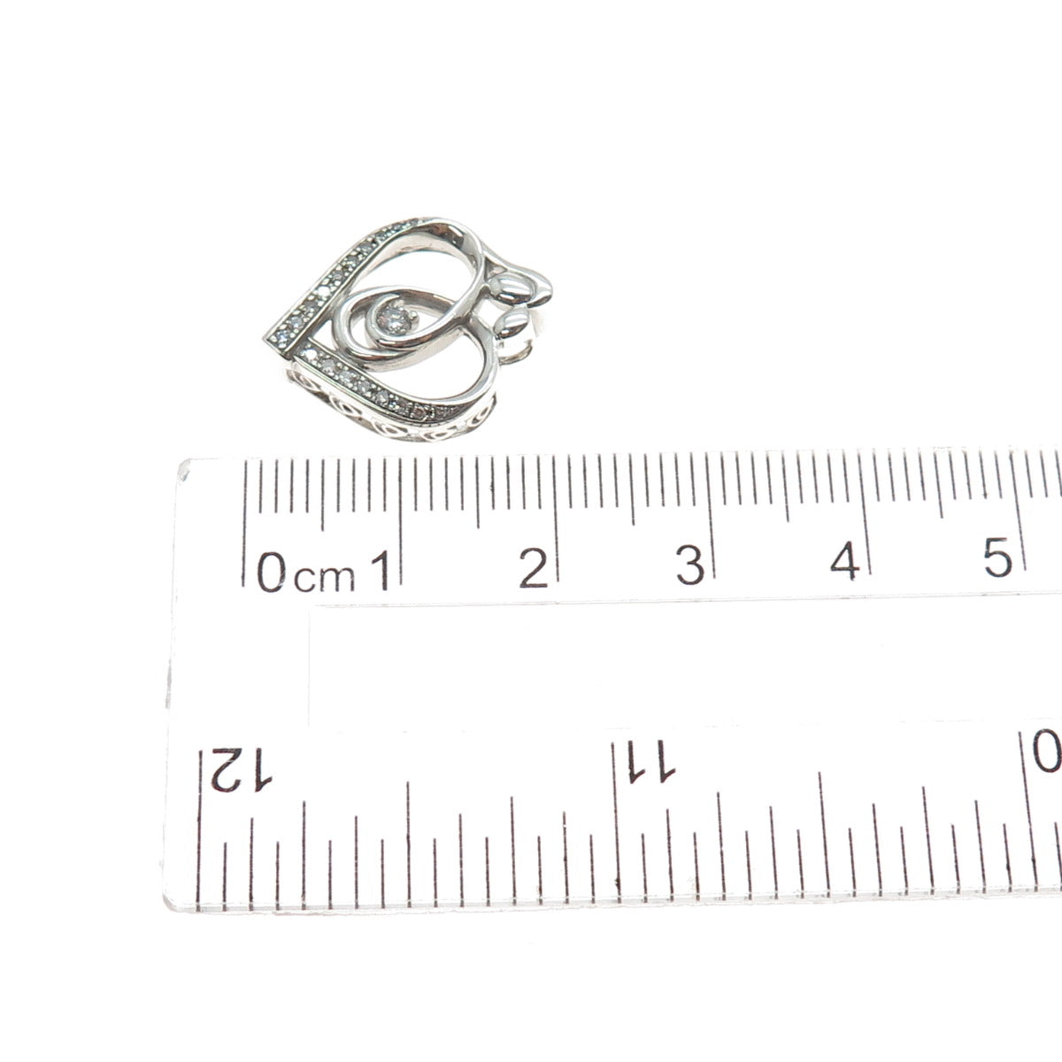 KENDRA SCOTT Sterling Silver Real Diamond Mom & Child Heart Mini Slide Pendant