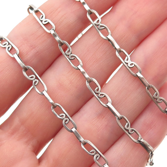 925 Sterling Silver Vintage Mexico Heart Paperclip Chain Necklace 26"