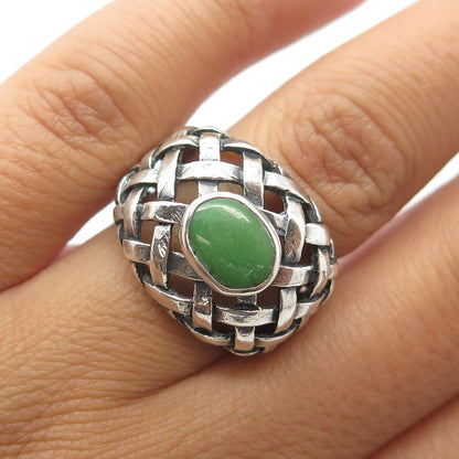 925 Sterling Silver Vintage Real Jade Gemstone Cage Ring Size 6