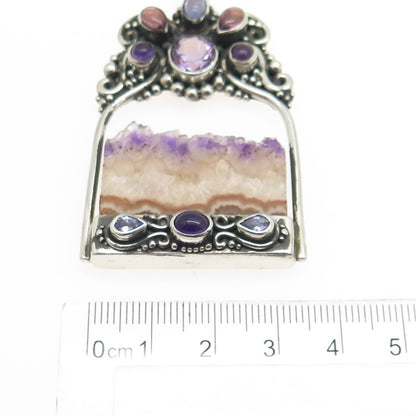SAJEN 925 Sterling Silver Vintage Amethyst Tanzanite Tourmaline Amulet Pendant